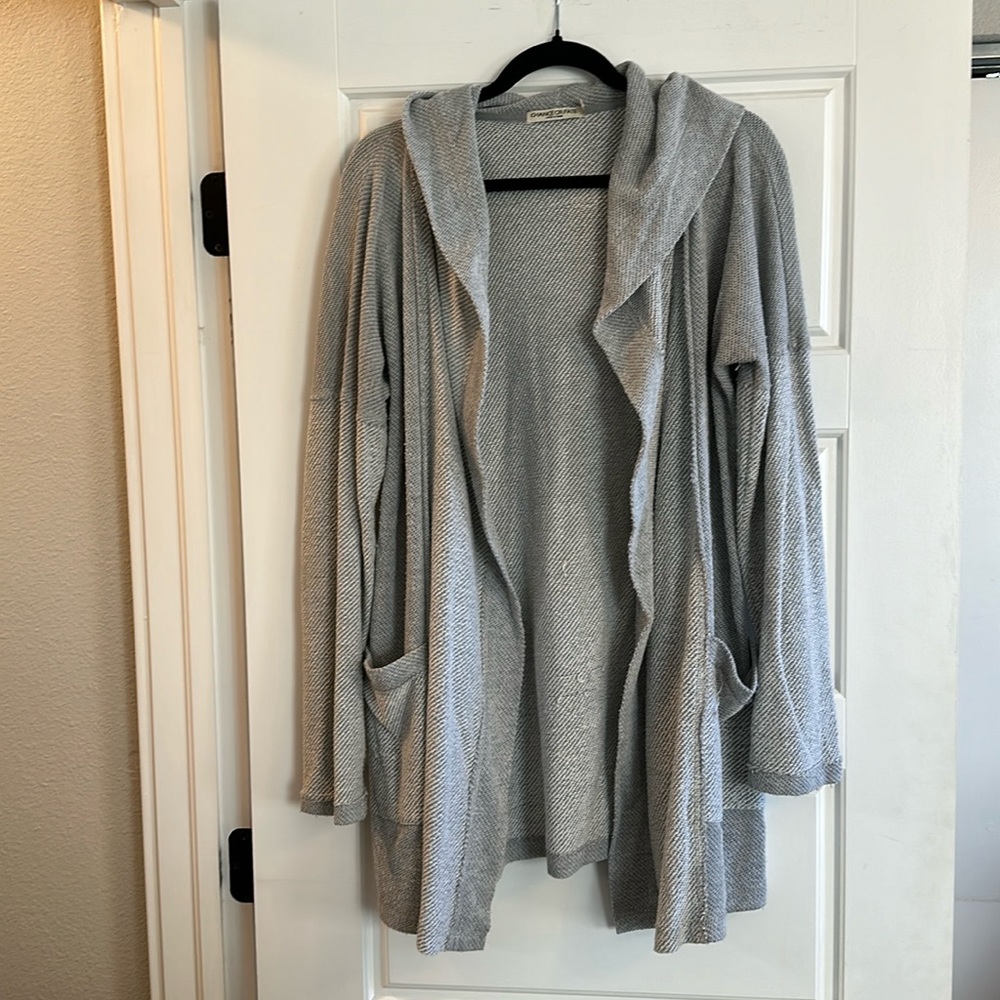 Chance or Fate Women’s Lightweight Hooded Grey Cardigan with Pockets, size XL